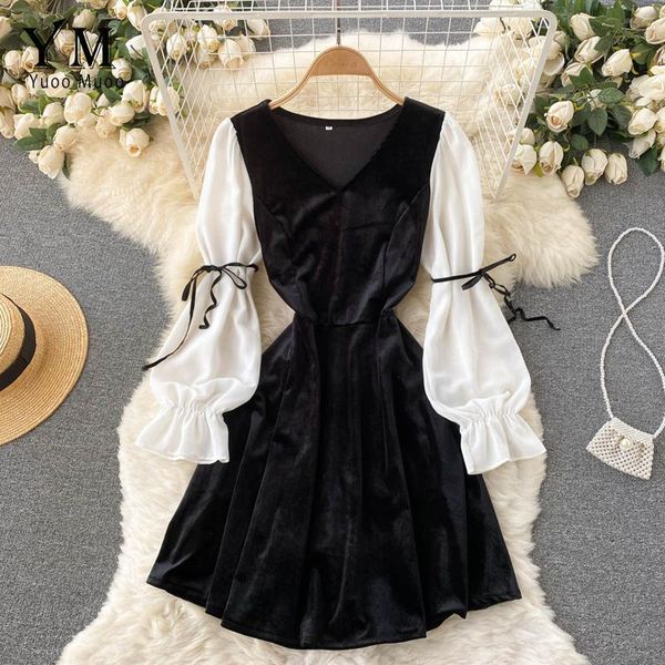 casual dresses yuoomuoo french vintage fairy dress women 2021 autumn elegant chiffon puff sleeve velvet one piece korean vestidos, Black;gray
casual dresses yuoomuoo french vintage fairy dress women 2021 autumn elegant chiffon puff sleeve velvet one piece korean vestidos, Black;gray
