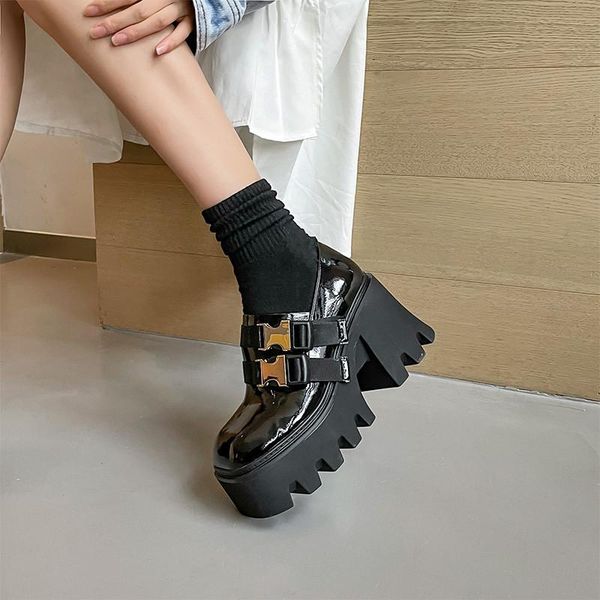 dress shoes patent leather metal buckle strap women's punk platform round toe thick heel handmade woman size 34-40, Black
dress shoes patent leather metal buckle strap women's punk platform round toe thick heel handmade woman size 34-40, Black