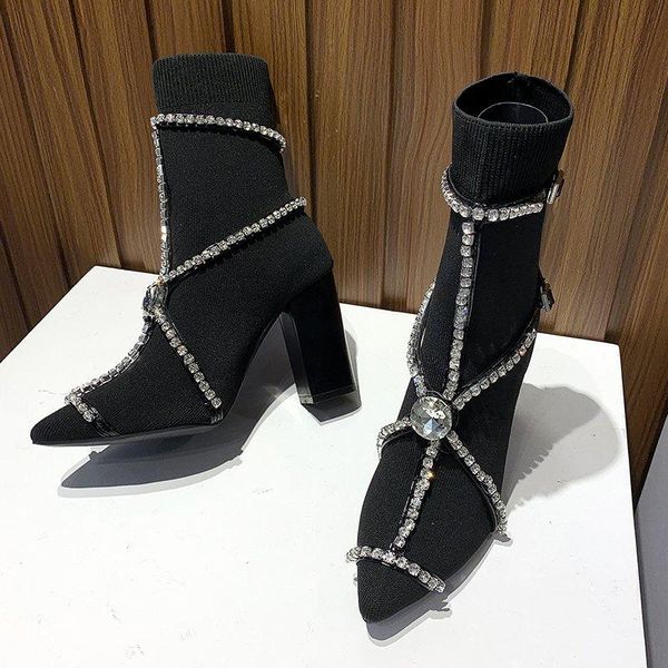 boots for women 2021 crystal bling fashion high heel shoes sock ankle booties rhinestone ladies party botas casual, Black
boots for women 2021 crystal bling fashion high heel shoes sock ankle booties rhinestone ladies party botas casual, Black