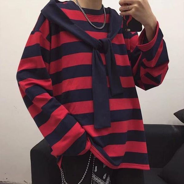 trendy fashion punk harajuku black mens red striped male loose oversize long sleeve o neck summer boys tees, White;black
trendy fashion punk harajuku black mens red striped male loose oversize long sleeve o neck summer boys tees, White;black