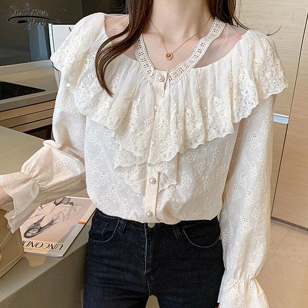 women's blouses & shirts hollow out ruffle stitching apricot blouse women elegant puff long sleeve loose v neck clothing blusas 15776, White
women's blouses & shirts hollow out ruffle stitching apricot blouse women elegant puff long sleeve loose v neck clothing blusas 15776, White