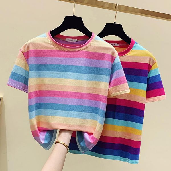 women's t-shirt aossviao 2021 harajuku rainbow striped t shirt women summer tshirt short sleeve loose korea tee femme, White
women's t-shirt aossviao 2021 harajuku rainbow striped t shirt women summer tshirt short sleeve loose korea tee femme, White
