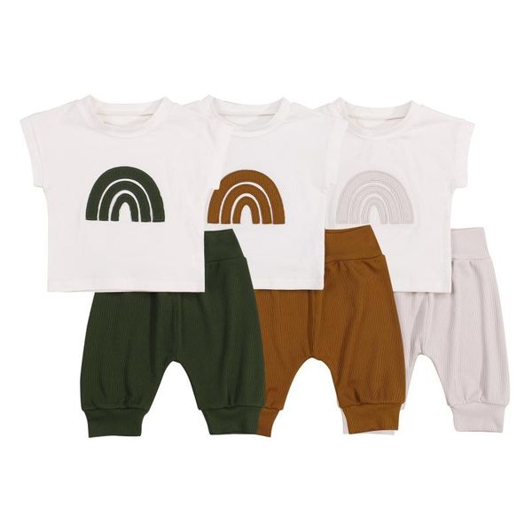 clothing sets 2pcs fashion summer little girls boys outfit toddlers casual rainbow embroidery short sleeve +long pants clothes, White
clothing sets 2pcs fashion summer little girls boys outfit toddlers casual rainbow embroidery short sleeve +long pants clothes, White