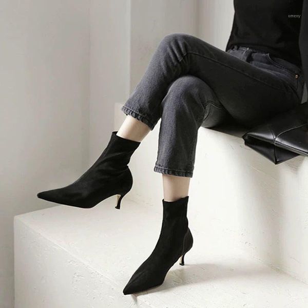boots women high heels ankle ladies pointed toe flock slip on short boot female elegant fashion party shoes 20211, Black
boots women high heels ankle ladies pointed toe flock slip on short boot female elegant fashion party shoes 20211, Black