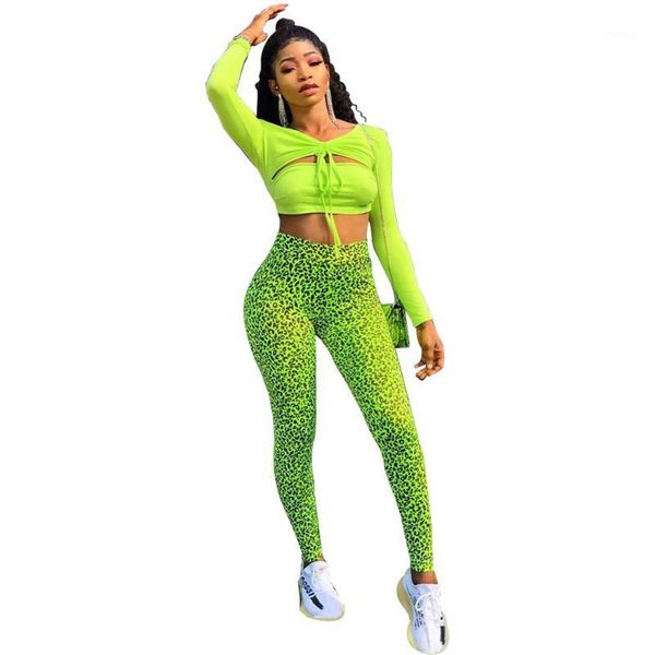 fluorescent green women set long sleeve hollow out leopard print bandage two piece lace up bodycon tracksuit women's tracksuits, Gray
fluorescent green women set long sleeve hollow out leopard print bandage two piece lace up bodycon tracksuit women's tracksuits, Gray