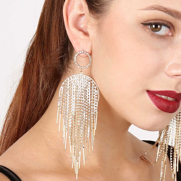 new korean style personality exaggeration fashion full diamond water drop long tassel big earrings, Silver
new korean style personality exaggeration fashion full diamond water drop long tassel big earrings, Silver