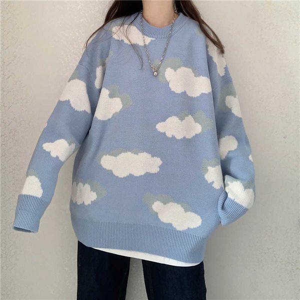 women's sweaters cute vintage knitted sweater women autumn winter oversize jumper harajuku long sleeve knitwear korean kawaii clou, White;black 
women's sweaters cute vintage knitted sweater women autumn winter oversize jumper harajuku long sleeve knitwear korean kawaii clou, White;black