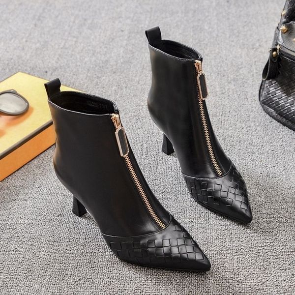 fhanchu women high heeled short boots2022 new weaved pointed toe winter shoesankle botasfront zipblackdropshipping, Black
fhanchu women high heeled short boots2022 new weaved pointed toe winter shoesankle botasfront zipblackdropshipping, Black
