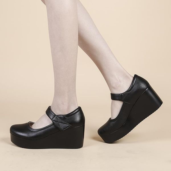 dress shoes high heel slope thick bottom round head shallow mouth single shoe female soft sole comfortable leisure middle-aged mother leat, Black
dress shoes high heel slope thick bottom round head shallow mouth single shoe female soft sole comfortable leisure middle-aged mother leat, Black
