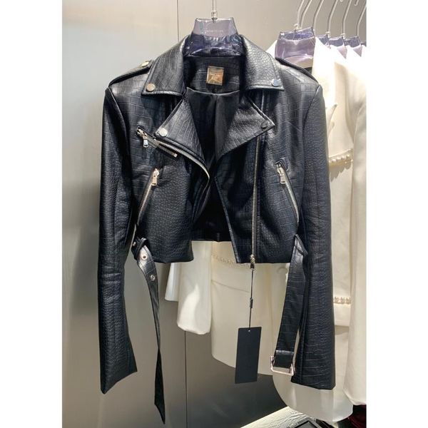 women's leather & faux high street 2021 designer jacket crocodile synthetic leatherzippers motorcycle short, Black
women's leather & faux high street 2021 designer jacket crocodile synthetic leatherzippers motorcycle short, Black
