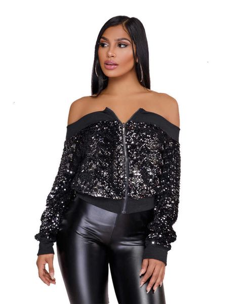 adogirl spring autumn off shoulder sequins bomber jacket slash neck long sleeve zipper cropped coats night club wear, Black;brown
adogirl spring autumn off shoulder sequins bomber jacket slash neck long sleeve zipper cropped coats night club wear, Black;brown