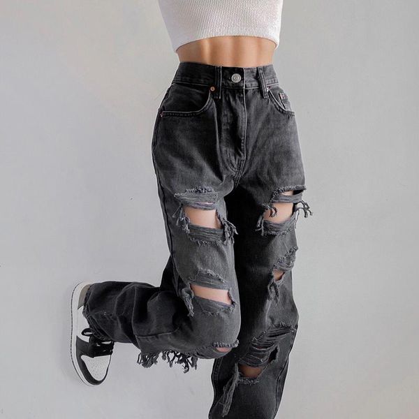 women's pants & capris hole ripped black woman distressed jeans casual hip hop high waist pocket straight denim trousers ladies, Black;white
women's pants & capris hole ripped black woman distressed jeans casual hip hop high waist pocket straight denim trousers ladies, Black;white