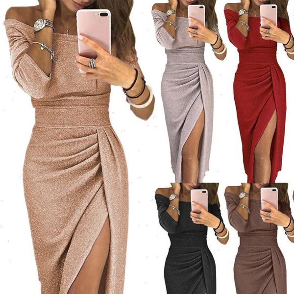 new evening party women bright off shoulder 3 4 sleeve high split maxi dress drop shipping, Black;gray
new evening party women bright off shoulder 3 4 sleeve high split maxi dress drop shipping, Black;gray