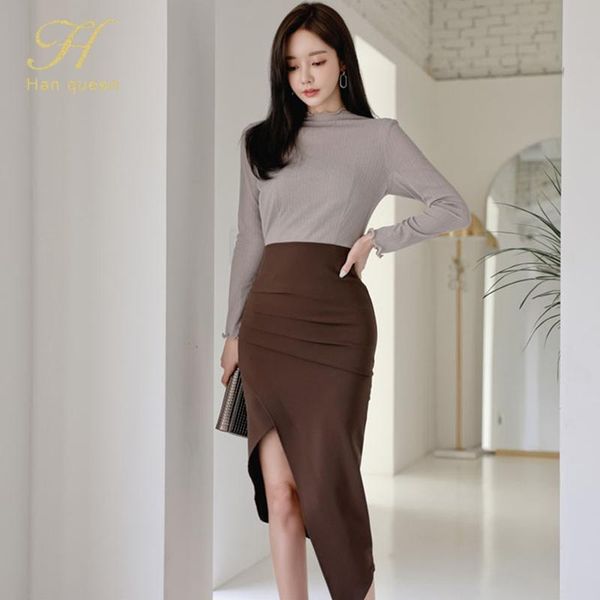 h han queen 2021 new korean elegant office pencil dress women contrast patchwork sheath dresses irregular work bodycon vestidos, Black;gray
h han queen 2021 new korean elegant office pencil dress women contrast patchwork sheath dresses irregular work bodycon vestidos, Black;gray
