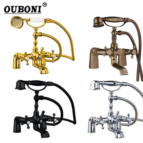 ouboni antique brass mixer faucet deck mounted dual handles chrome polish gold plate shower set bathroom basin sink bathtub tap
ouboni antique brass mixer faucet deck mounted dual handles chrome polish gold plate shower set bathroom basin sink bathtub tap