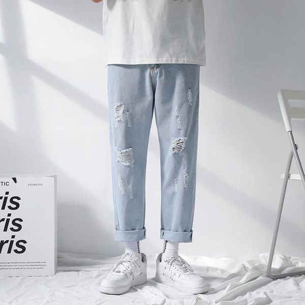 men's jeans slim fit ripped for men casual clothing teenage hip hop trouser korean fashion streetwear male distressed hole denim pants, Blue
men's jeans slim fit ripped for men casual clothing teenage hip hop trouser korean fashion streetwear male distressed hole denim pants, Blue