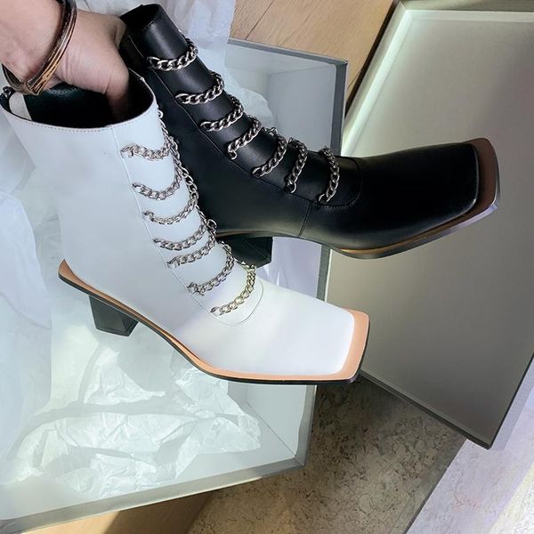 boots retro metal chain thick heel women's short wild square toe high heels rear zipper single shoes, Black
boots retro metal chain thick heel women's short wild square toe high heels rear zipper single shoes, Black
