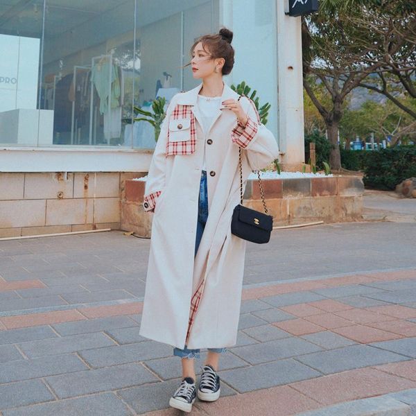 women's trench coats autumn fashion classic plaid coat for women windbreaker 2021 spring korean office lady femme, Tan;black
women's trench coats autumn fashion classic plaid coat for women windbreaker 2021 spring korean office lady femme, Tan;black