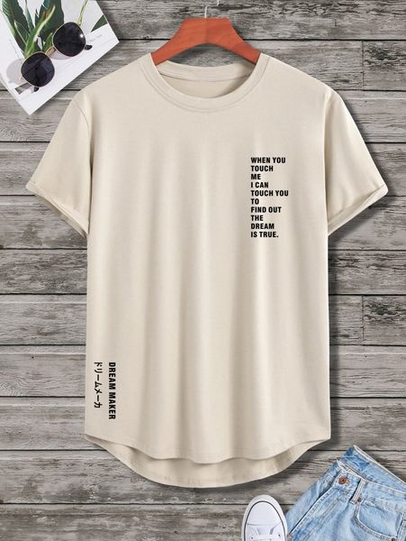 men slogan graphic dip hem tee 82bj#, White;black