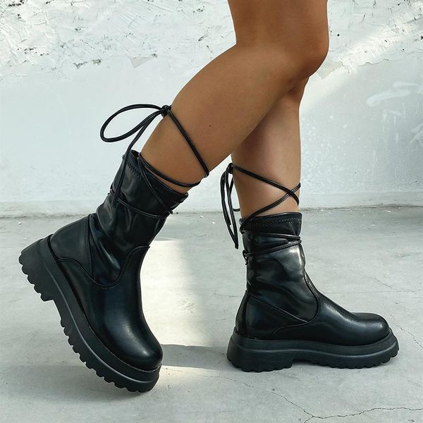 boots cross tied women's mid-calf thick heels platform ladies fashion pu leather female flat shoes footwear plus size 43, Black
boots cross tied women's mid-calf thick heels platform ladies fashion pu leather female flat shoes footwear plus size 43, Black