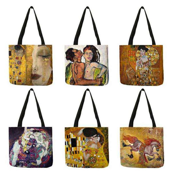 customized oil painting tears linen cloth tote bags for women gustav klimt ladise fashion handbag large capacity shopping totes
customized oil painting tears linen cloth tote bags for women gustav klimt ladise fashion handbag large capacity shopping totes