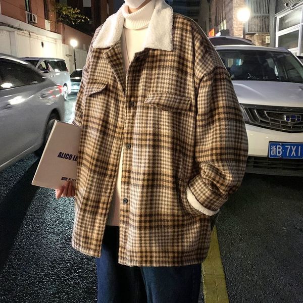 2021 new winter thick plaid men's warm fashion retro lamb fur jacket men wild loose korean short coat mens clothes m-2xl r5vc, Black
2021 new winter thick plaid men's warm fashion retro lamb fur jacket men wild loose korean short coat mens clothes m-2xl r5vc, Black