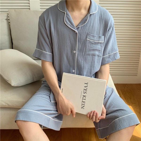 men's sleepwear summer soft cotton 2 piece set elastic waist shorts korea gauze men pajama casual homewear short sleeve, Black;brown
men's sleepwear summer soft cotton 2 piece set elastic waist shorts korea gauze men pajama casual homewear short sleeve, Black;brown
