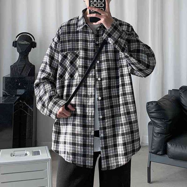 men's casual shirts spring cotton plaid fashion retro men streetwear korean loose long sleeve mens dress -2xl xrda, White;black
men's casual shirts spring cotton plaid fashion retro men streetwear korean loose long sleeve mens dress -2xl xrda, White;black