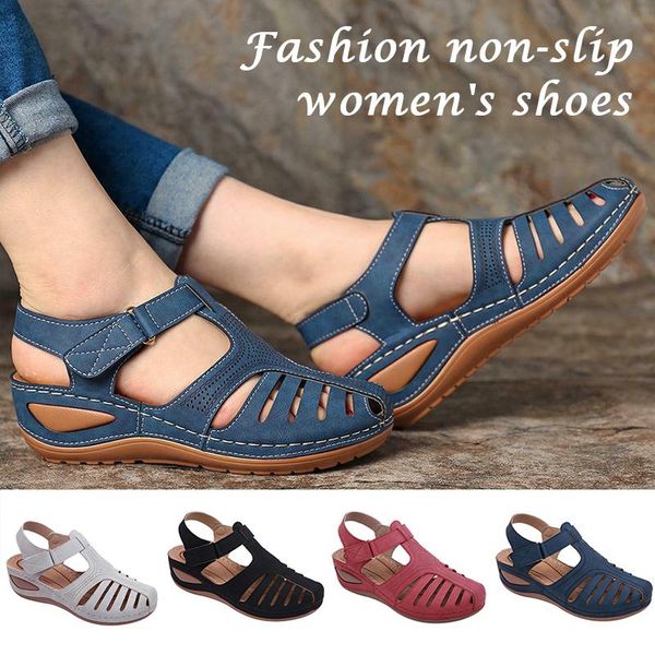 retro pu leather sandals summer wedges round toe hollow out sandals for women nyz shop, Black
retro pu leather sandals summer wedges round toe hollow out sandals for women nyz shop, Black