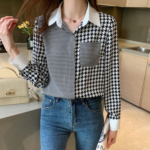 women's blouses & shirts women vintage contrast color plaid blouse long sleeve 2021 spring autumn fashion turn-down collar femme, White
women's blouses & shirts women vintage contrast color plaid blouse long sleeve 2021 spring autumn fashion turn-down collar femme, White
