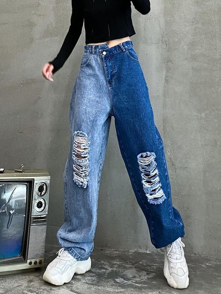 denim wide-leg pants women's 2021 spring new high-waist drape casual pants stitching ripped trousers fashion personality jeans, Black;white
denim wide-leg pants women's 2021 spring new high-waist drape casual pants stitching ripped trousers fashion personality jeans, Black;white