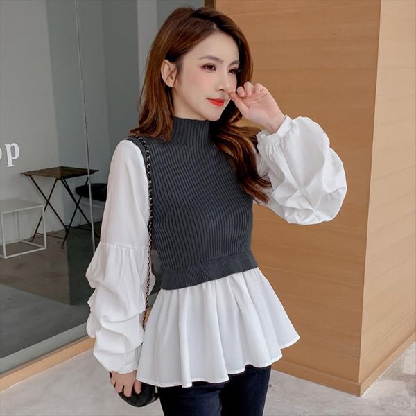 womens knit patchwork fake women sweaters two piece slim fit lantern sleeved shirt tide turtleneck pullovers sweater, White;black
womens knit patchwork fake women sweaters two piece slim fit lantern sleeved shirt tide turtleneck pullovers sweater, White;black