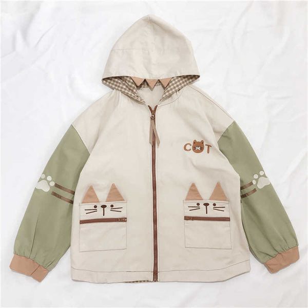 women's trench coats japan kawaii cartoon cat ear women jacket cute mori soft girls embroidery thin coat autumn fashion lovely zip, Tan;black
women's trench coats japan kawaii cartoon cat ear women jacket cute mori soft girls embroidery thin coat autumn fashion lovely zip, Tan;black