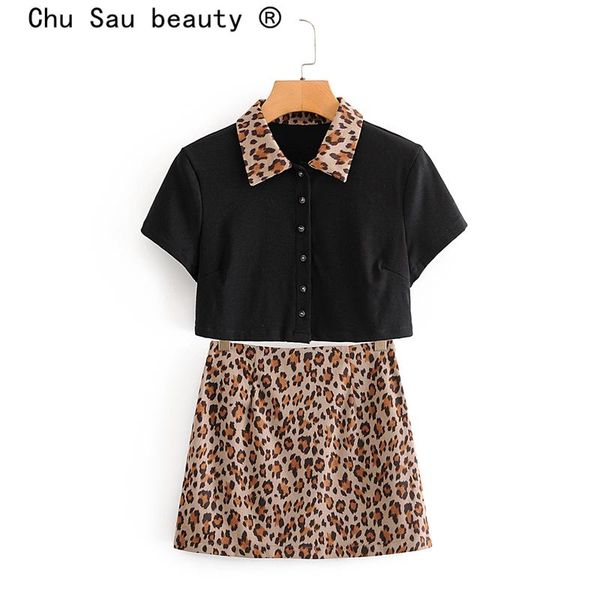 women's tracksuits 2021 chic leopard print women two-piece sets single-breasted short sleeve crop +mini skirts suits traje de mujer, Gray
women's tracksuits 2021 chic leopard print women two-piece sets single-breasted short sleeve crop +mini skirts suits traje de mujer, Gray