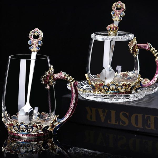 crown enamel color water cup high grade luxury flower cup creative european heat resistant glass with spoon cover
crown enamel color water cup high grade luxury flower cup creative european heat resistant glass with spoon cover
