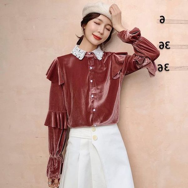 women's blouses & shirts velvet casual blouse solid color shirt pete pan collar tees loose flare sleeve for women clothing xz735, White
women's blouses & shirts velvet casual blouse solid color shirt pete pan collar tees loose flare sleeve for women clothing xz735, White