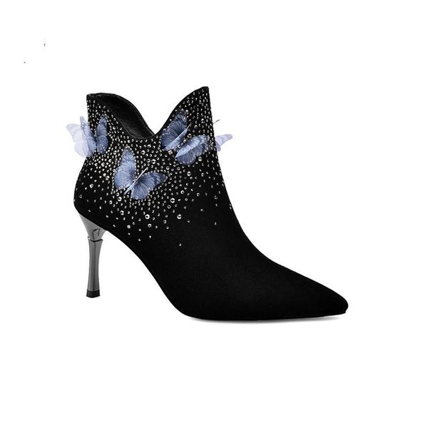 boots women's black ankle pointed toe stilettos shoes 3d blue butterfly decoration rhinestones b159
boots women's black ankle pointed toe stilettos shoes 3d blue butterfly decoration rhinestones b159