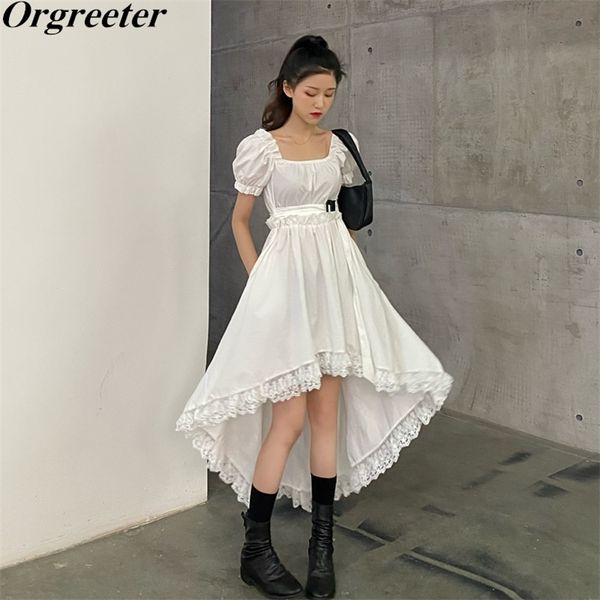 korean women's square collar vintage puff sleeve irregular white dress high waist sweet lace trim hem japanese 210602, Black;gray
korean women's square collar vintage puff sleeve irregular white dress high waist sweet lace trim hem japanese 210602, Black;gray