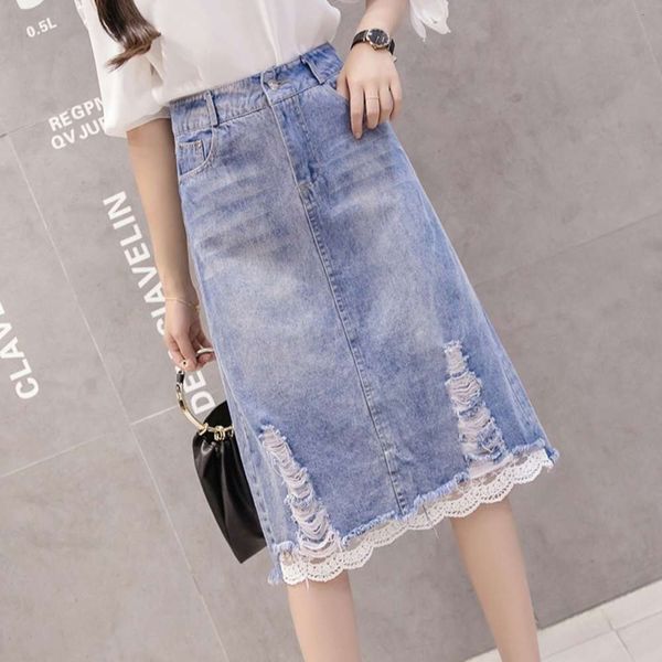 cut hole lace denim women's 2021 spring and summer new versatile reduced age high waist hip medium length skirt, Blue
cut hole lace denim women's 2021 spring and summer new versatile reduced age high waist hip medium length skirt, Blue