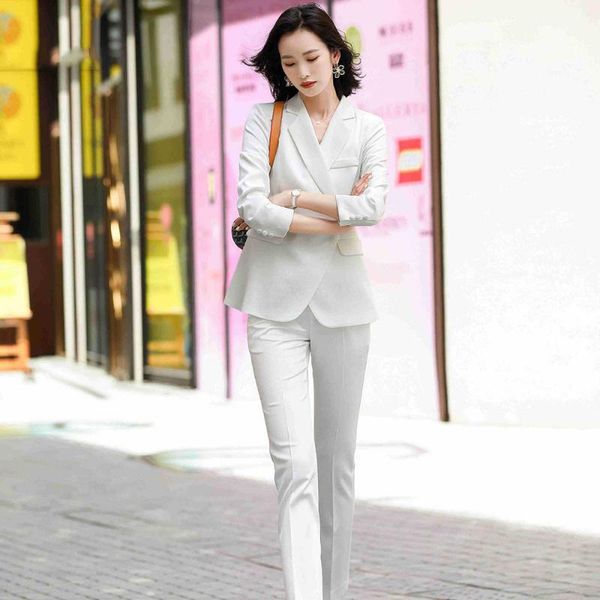 women's two piece pants autumn winter one-button blazer suit trousers two-piece high-end temperament acetate fashion professional, White
women's two piece pants autumn winter one-button blazer suit trousers two-piece high-end temperament acetate fashion professional, White