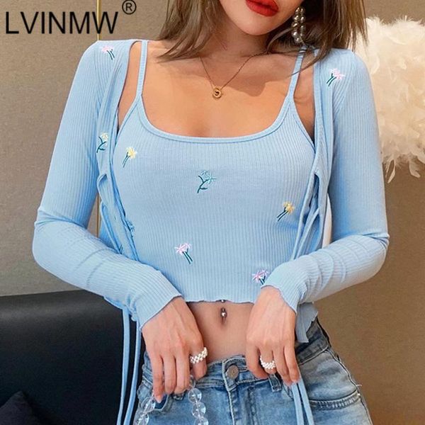 lvinmw o neck long sleeve flower embroidery blue lace up cardigan and camis crop 2021 autumn women knit streetwear, White
lvinmw o neck long sleeve flower embroidery blue lace up cardigan and camis crop 2021 autumn women knit streetwear, White