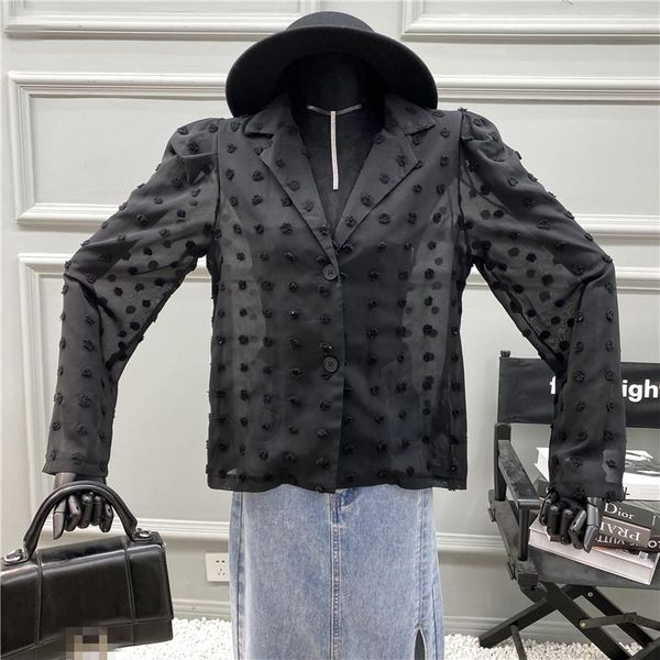 women's suits & blazers three-dimensional flower thin western-style clothes 2021 spring four-color small fresh lapel long sleeve loose, White;black 
women's suits & blazers three-dimensional flower thin western-style clothes 2021 spring four-color small fresh lapel long sleeve loose, White;black