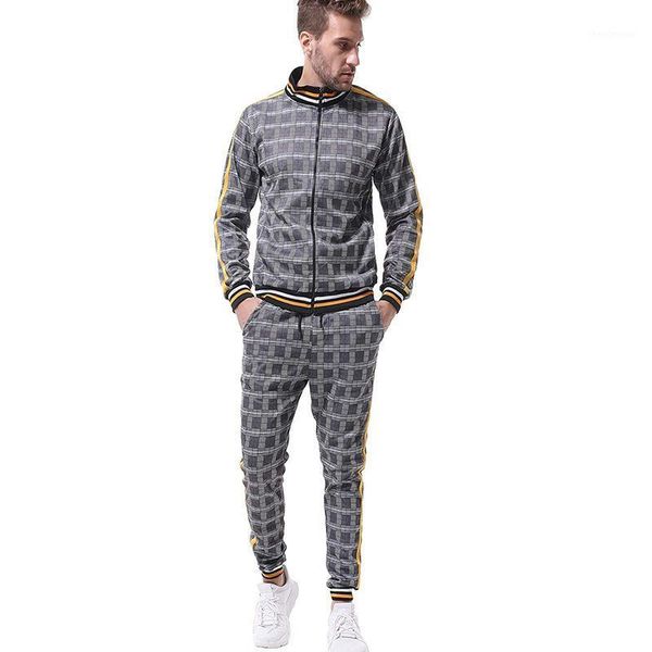 men's casual suit 3d digital printing long-sleeved plaid zipper coat rousers fitness slim tracksuits, Gray
men's casual suit 3d digital printing long-sleeved plaid zipper coat rousers fitness slim tracksuits, Gray