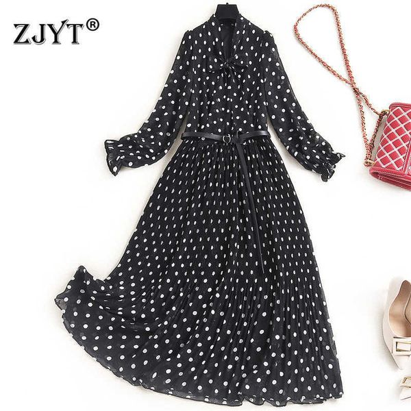elegant bow collar vintage polka dot print pleated chiffon dress runway designers spring clothes women fashion midi vestidos 210601, Black;gray
elegant bow collar vintage polka dot print pleated chiffon dress runway designers spring clothes women fashion midi vestidos 210601, Black;gray