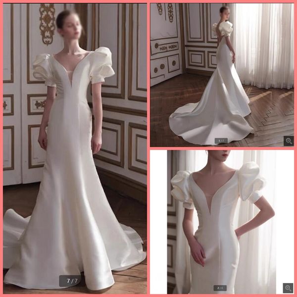 robe de mariage white satin mermaid wedding dress 2021 deep v neckline short sleeve court train bridal gowns illusion back curvy shape elega
robe de mariage white satin mermaid wedding dress 2021 deep v neckline short sleeve court train bridal gowns illusion back curvy shape elega