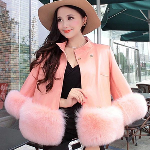 women's leather & faux winter women fur coat pu multi-color female crop jacket casual lady, Black
women's leather & faux winter women fur coat pu multi-color female crop jacket casual lady, Black