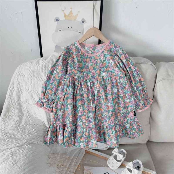 spring arrival girls long sleeve floral dress kids cotton dresses clothes 210528, Red;yellow
