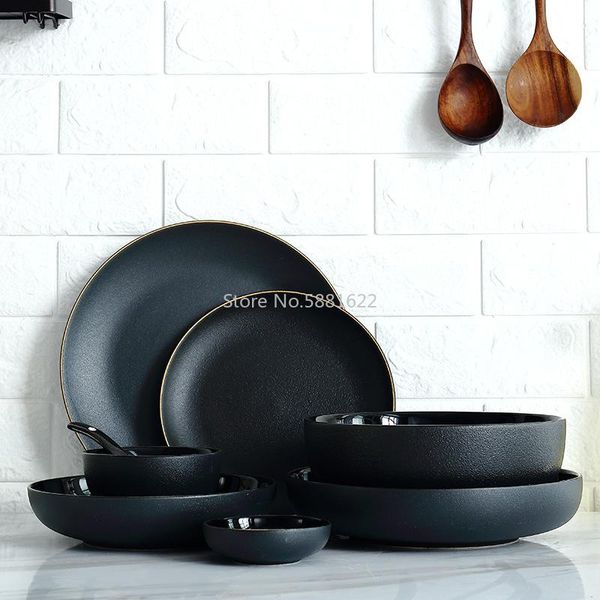 dishes & plates 1pc black gold rim ceramic dinner dish plate rice salad noodles bowl soup matte dinnerware sets tableware kitchen tool
dishes & plates 1pc black gold rim ceramic dinner dish plate rice salad noodles bowl soup matte dinnerware sets tableware kitchen tool