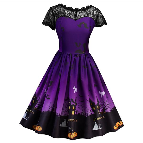 scoop neck short lace sleeves a line jersey evening dresses for christmas party zipper back with halloween pattern, Black;red
scoop neck short lace sleeves a line jersey evening dresses for christmas party zipper back with halloween pattern, Black;red