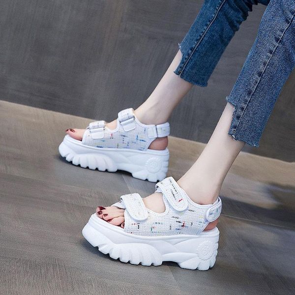 white patchwork stretch fabric thick bottom casual sandals summer hook & loop platform increase 6cm open toes beach rome shoes, Black
white patchwork stretch fabric thick bottom casual sandals summer hook & loop platform increase 6cm open toes beach rome shoes, Black